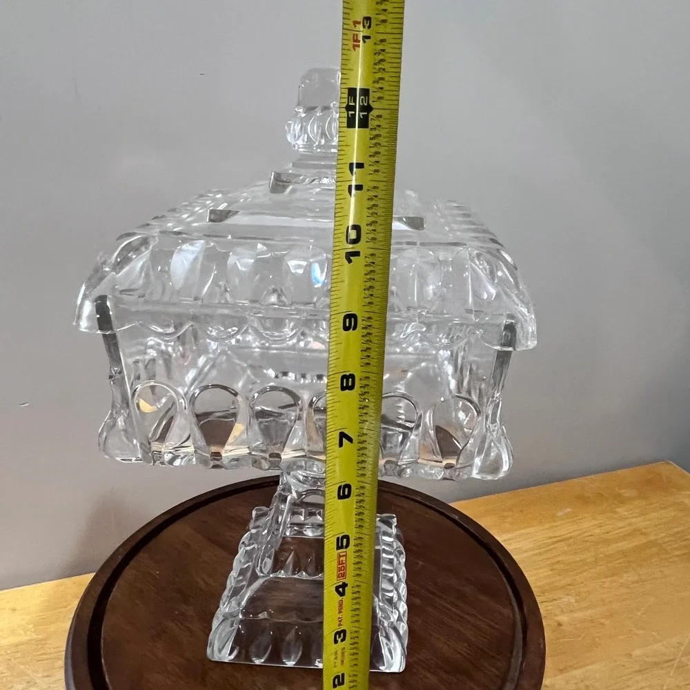 Vtg Adams & Co 1890s EAPG Crystal Wedding Box Victorian Clear Glass Lid Pedestal